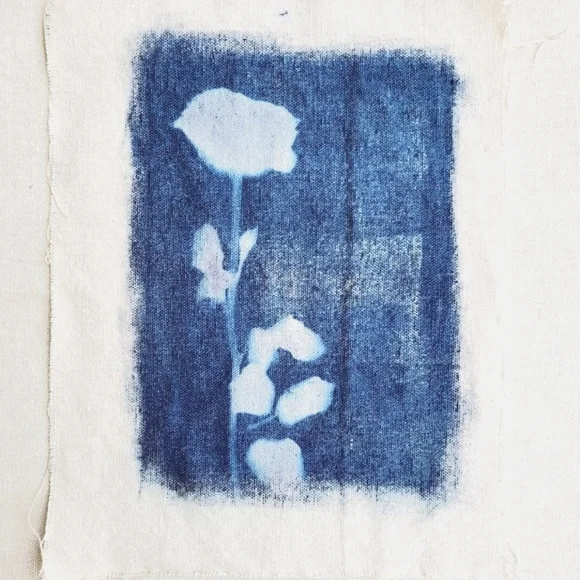 Handmade Rose Cyanotype Canvas Botanical Floral Blue Print Textile Art - Picture 2 of 3
